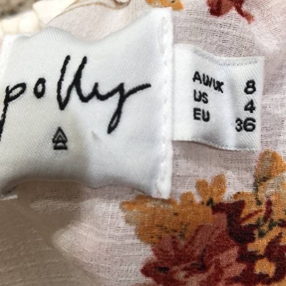 Princess Polly Mini Dress Size 4 White Floral Ruffle Shirred Sides Bodycon - Picture 5 of 8